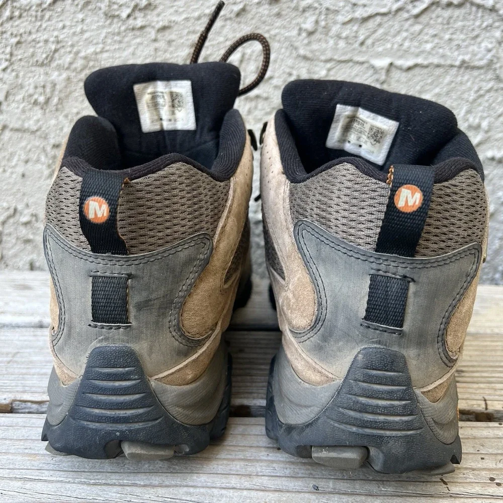 Merrell Boots Men Size 11.5 Moab 3 Hiking Mid Brown Waterproof Vibram Trail Shoe